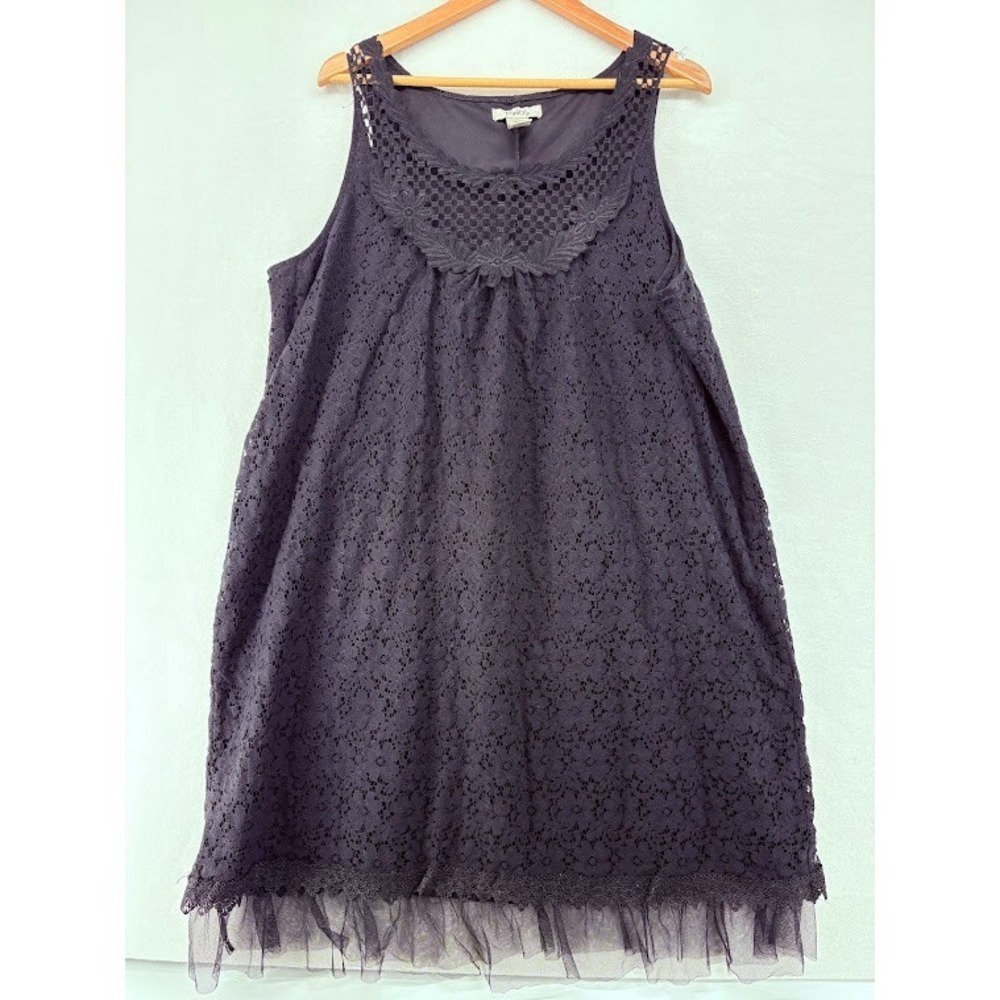 Women's Sz 2X Pinky Brand Vintage Lace Black Shift Dress Sleeveless Whimsi Goth‎